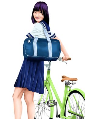 School Girl and Cycle