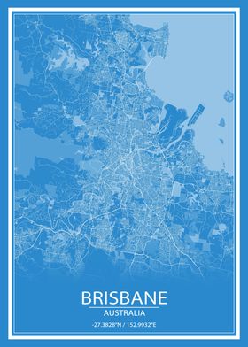 Brisbane Blue White Map