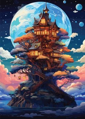 Fantasy Treehouse and Moon