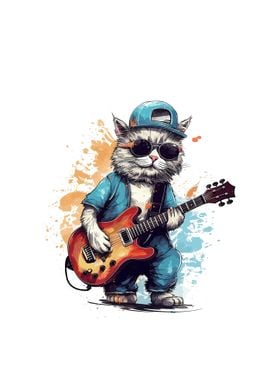 cat playing guitar