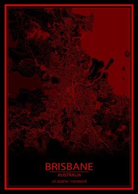 Brisbane Black and Red Map