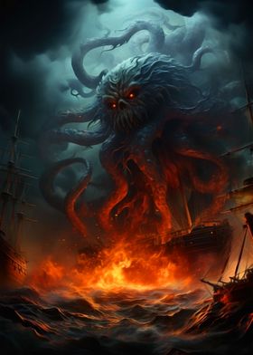 mythical Kraken attack sea