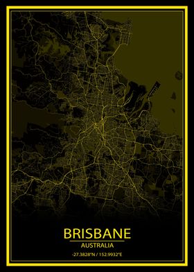 Brisbane Black Yellow Map