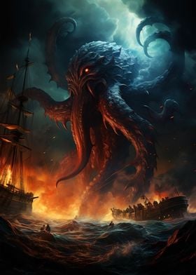 mythical Kraken attack sea