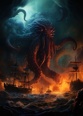 mythical Kraken attack sea