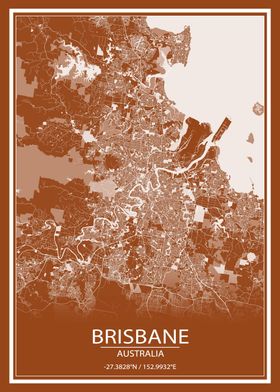 Brisbane Brown White Map