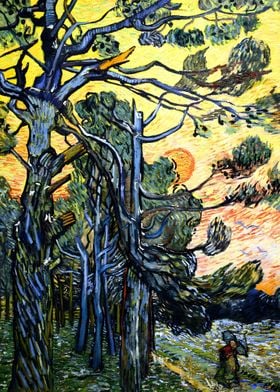 Van Gogh Pine Trees Sunset