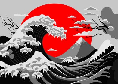 Great Wave red Moon Lansca