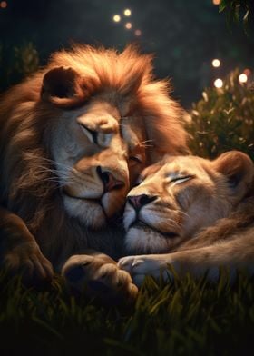 lion and lioness in love