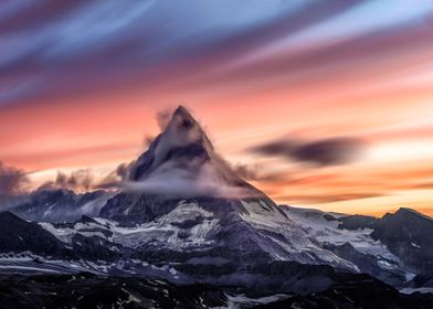 Snowcapped mountain peak 