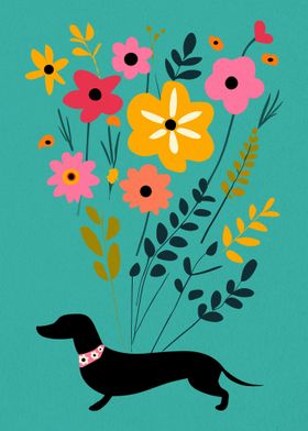 Dachshund Dog Floral Love