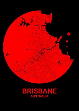 Brisbane Circular Red Map