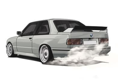 BMW E30 M3 Burnout White