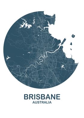 Brisbane Circular Blue Map