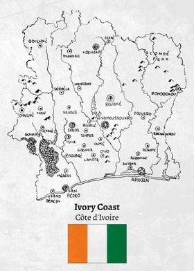 Handdrawn Ivory Coast Map