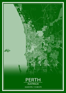 Perth Green and White Map