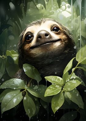 Happy Sloth in Nature