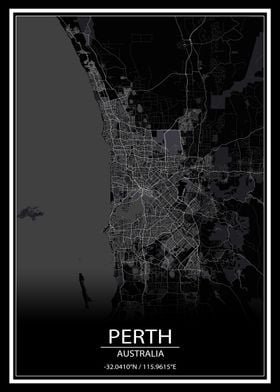 Perth Australia Black Map