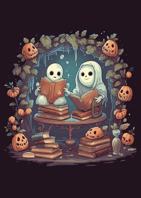 Cute Ghosts Reading Books