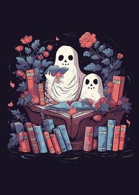 Cute Ghosts Reading Books