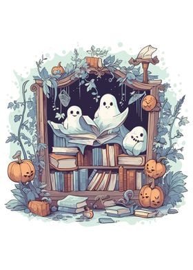 Cute Ghosts Reading Books