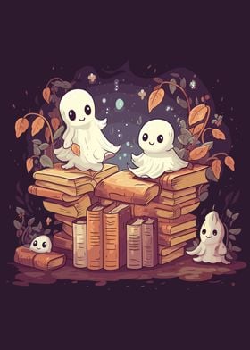 Cute Ghosts Reading Books