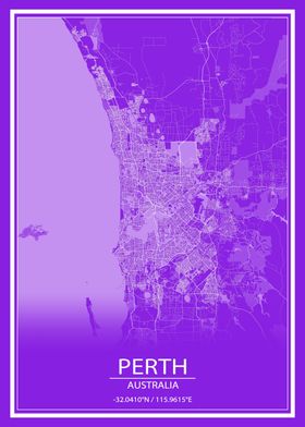 Perth Purple and White Map