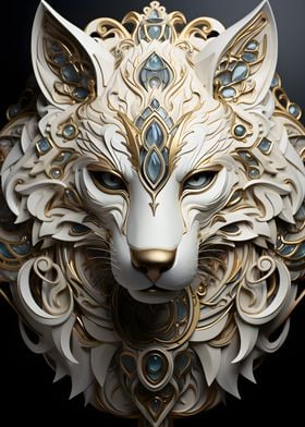 White and Gold Wolf Head