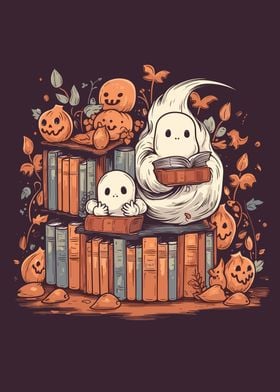 Cute Ghosts Reading Books