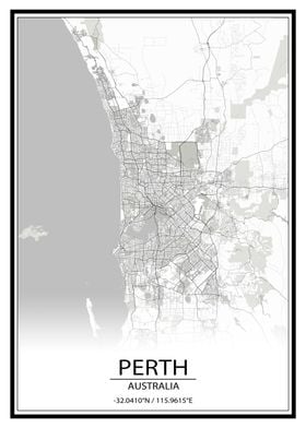 Perth Australia White Map