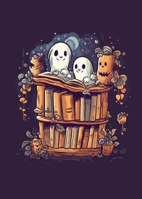 Cute Ghosts Reading Books