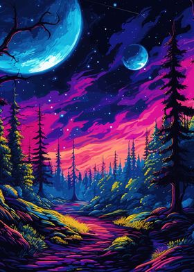 galaxy night forest