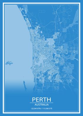 Perth Blue and White Map