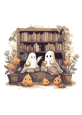 Cute Ghosts Reading Books