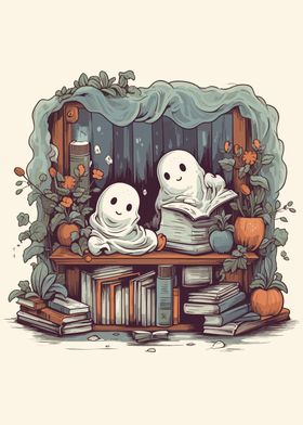 Cute Ghosts Reading Books