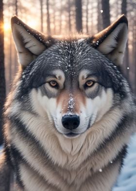 Close up snow wolf