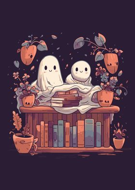 Cute Ghosts Reading Books