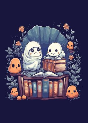 Cute Ghosts Reading Books