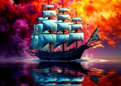 Fantasy ship on the ocean