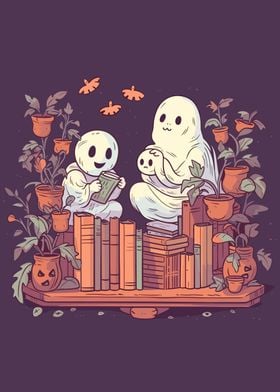 Cute Ghosts Reading Books