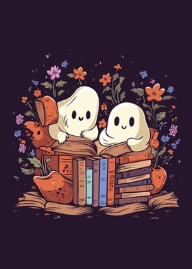 Cute Ghosts Reading Books