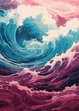 Blue and Pink Wave Poster