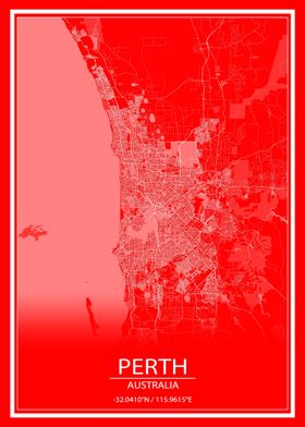 Perth Red White City Map