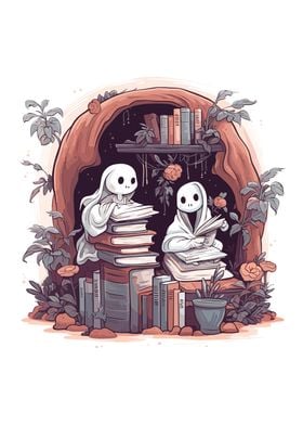 Cute Ghosts Reading Books