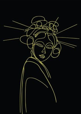 Golden Line Art Geisha