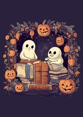 Cute Ghosts Reading Books