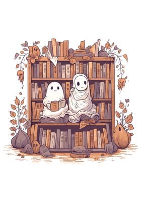 Cute Ghosts Reading Books