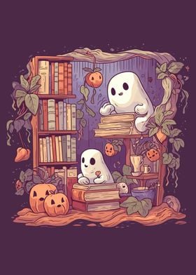 Cute Ghosts Reading Books