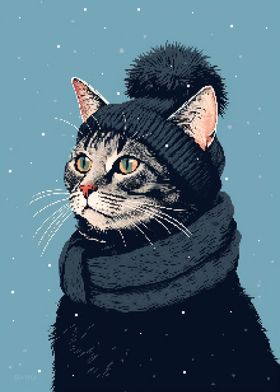 Cute Cat Winter Pixel Art