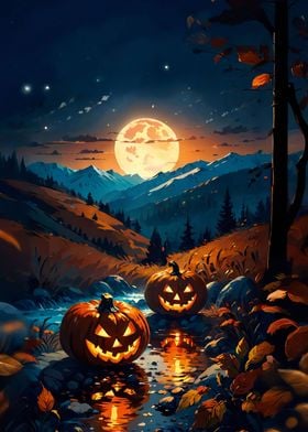  Two Halloween pumpkins